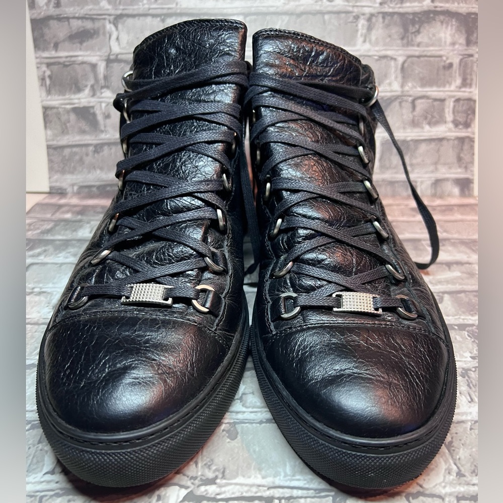 AUTHENTIC Balenciaga Arena High Noir Black Leather Sneakers Men’s Size 46/US 13